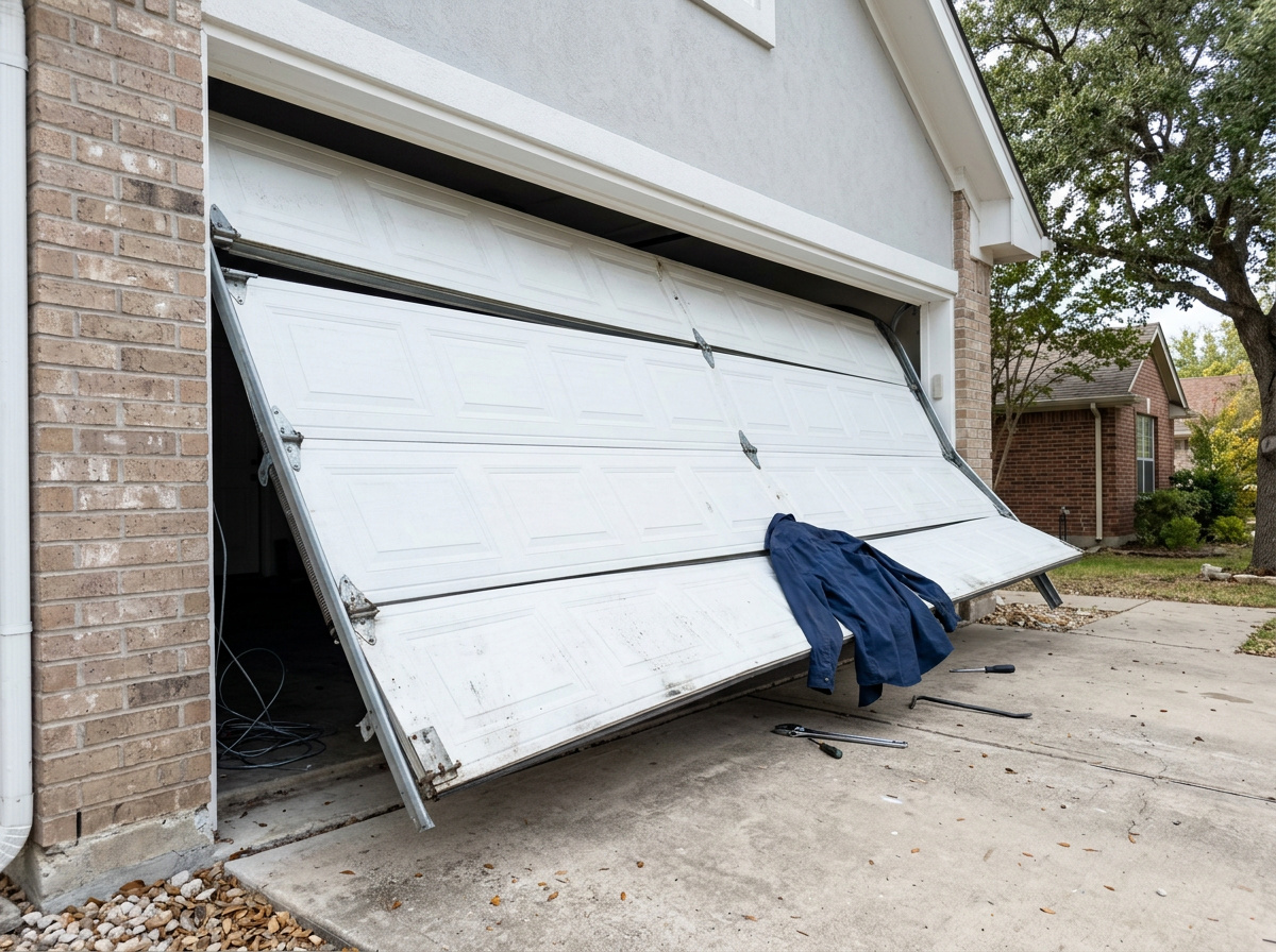 Garage door stuck part way open after hours