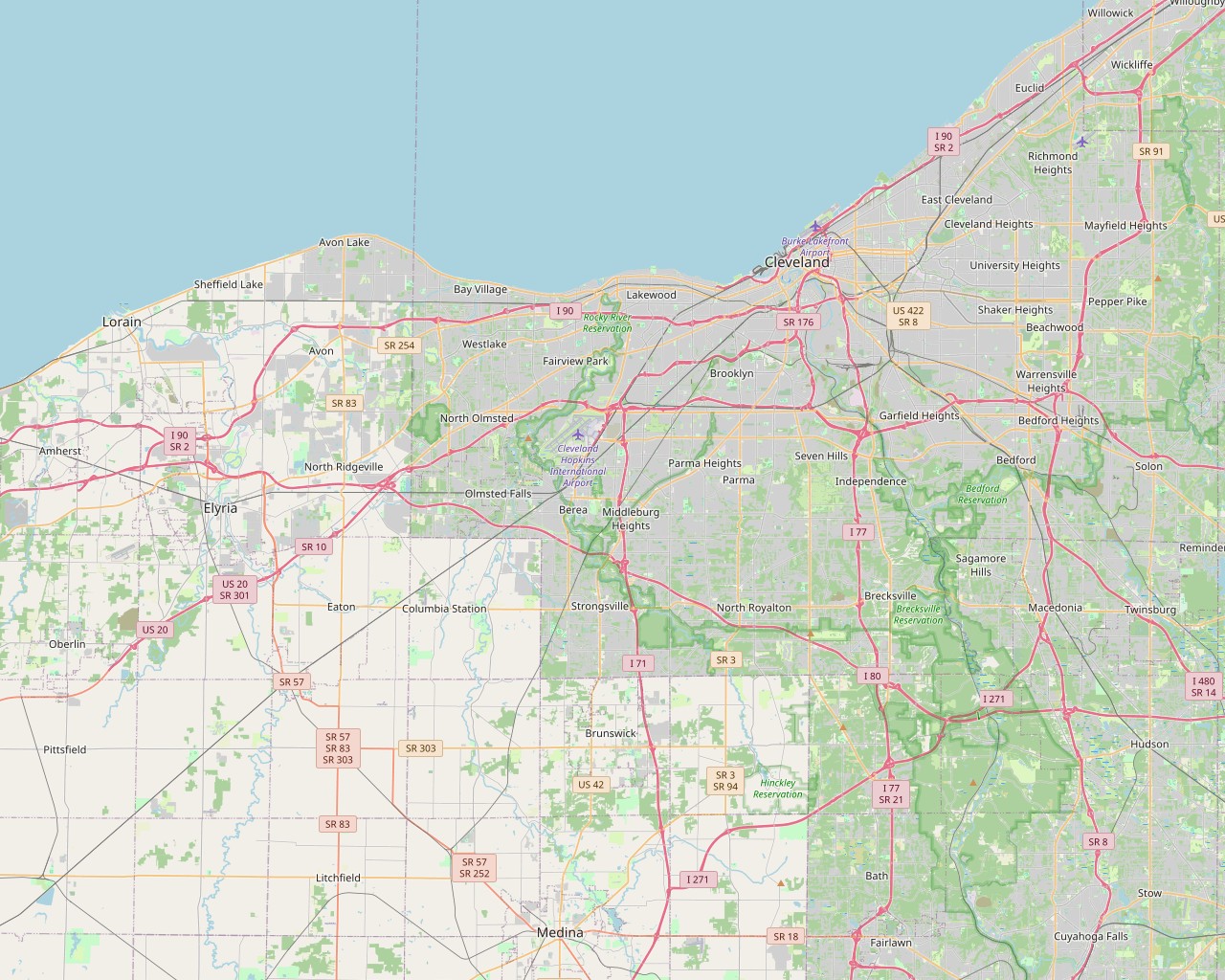 Map of the Berea and west Cleveland service area