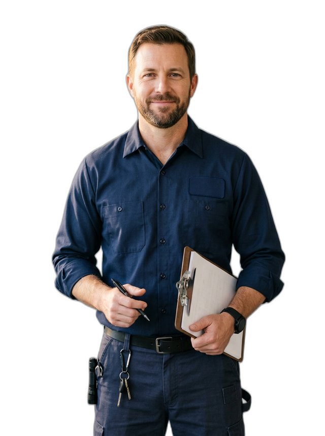 Always Open technician with a clipboard