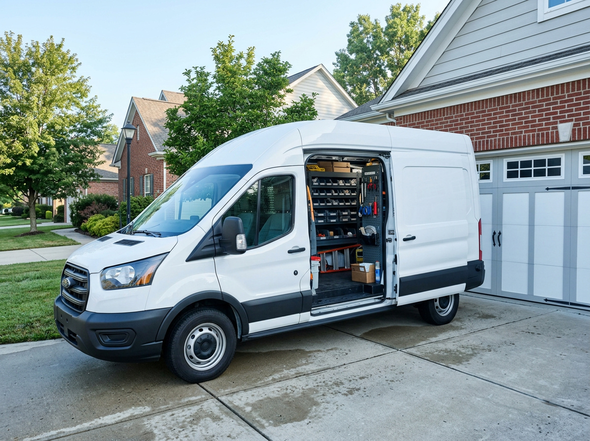 Stocked Always Open service van in a driveway